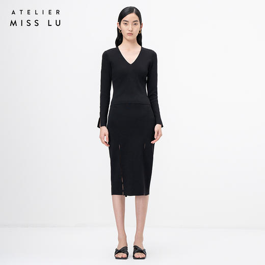 【隙】细缝镂空设计黑色针织半裙/202113 商品图0