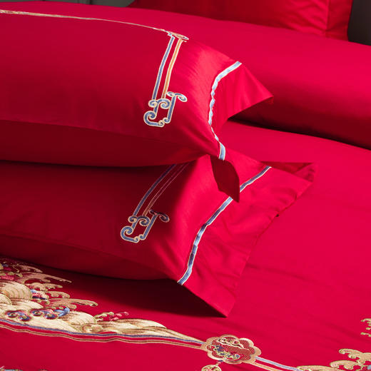 利路米新款寓意美好祥瑞浪漫婚庆纯棉缎纹绣花六件套 商品图3