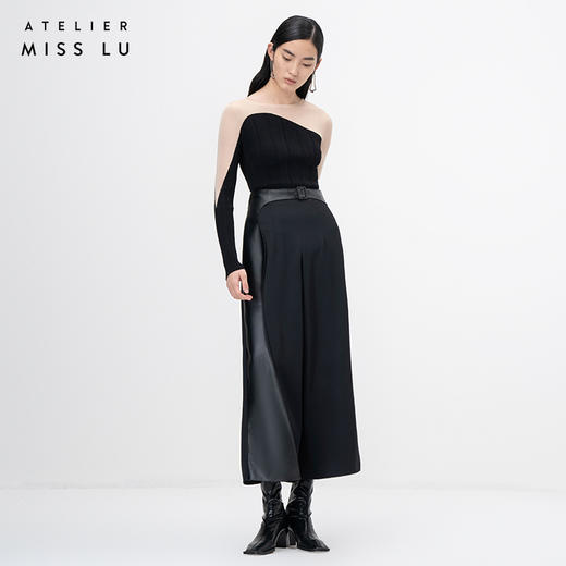 【近月之丘】流畅曲线黑色拼纱长袖针织上衣/202118 商品图1