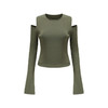 【松林月影】露肩设计微喇长袖松绿针织上衣/202110 商品缩略图4