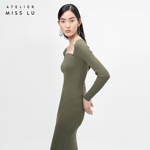 【立月】山丘领松绿长袖针织连衣裙/202108A 商品图2