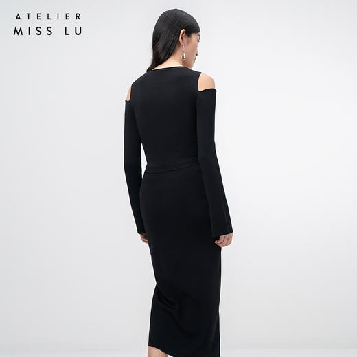 【纽步组合】斜开衩纽扣设计黑色针织半裙/202111A 商品图3