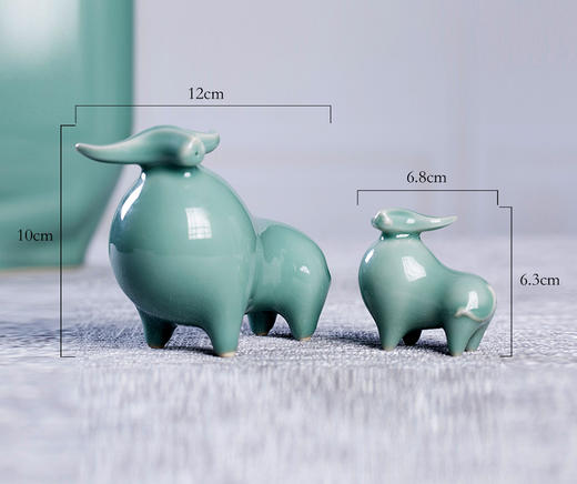 龙泉青瓷福牛生肖牛创意青瓷小摆件茶宠摆件陶瓷简约大牛小牛 商品图3