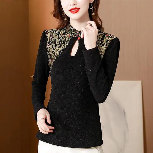 MZ 116088新款镂空内搭长袖刺绣上衣洋气小衫 商品图1
