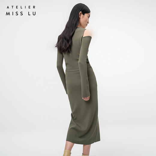 【纽步组合】斜开衩纽扣设计松绿针织半裙/202111 商品图3