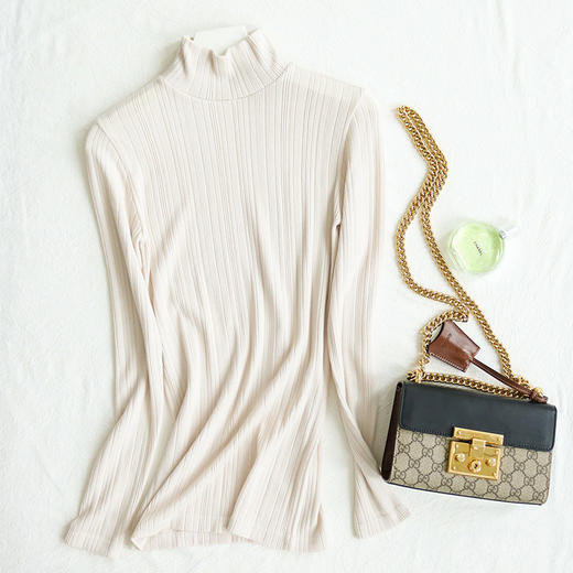 TG-TG03S164 秋冬真丝无缝发热保暖上衣 半高领修身螺纹弹力打底衫 商品图6