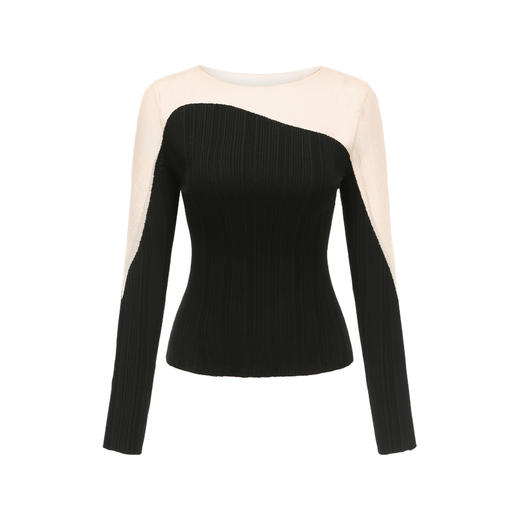 【近月之丘】流畅曲线黑色拼纱长袖针织上衣/202118 商品图4