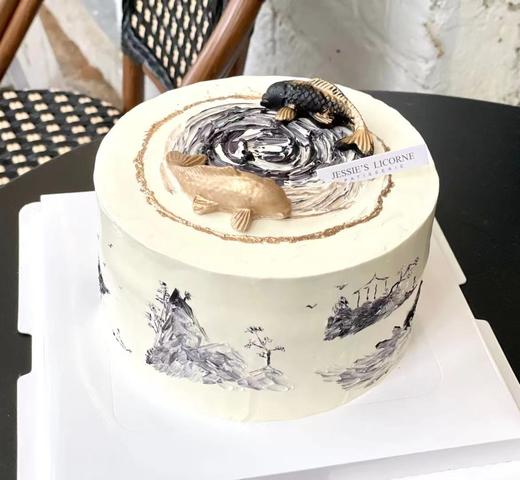 手绘国画风山水画手工翻糖生日祝寿贺寿奶油霜蛋糕 商品图1