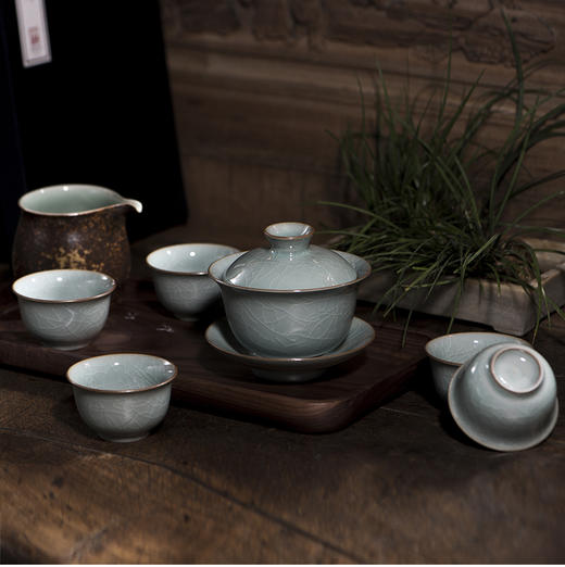 龙泉青瓷哥窑茶具陶瓷家用功夫整套茶具盖碗茶具礼品套装 商品图1