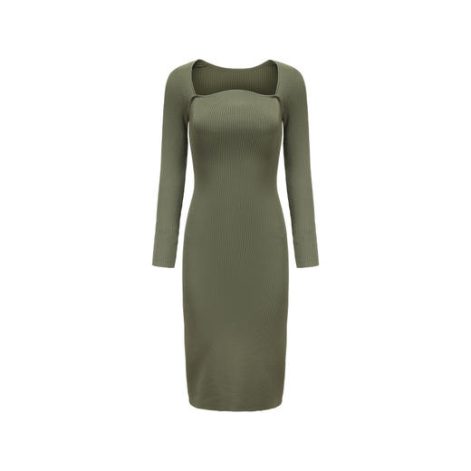 【立月】山丘领松绿长袖针织连衣裙/202108A 商品图4