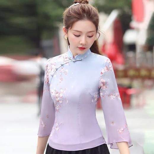XGT2336紫珍新款改良渐变古典定位花短款唐装旗袍上衣 商品图1