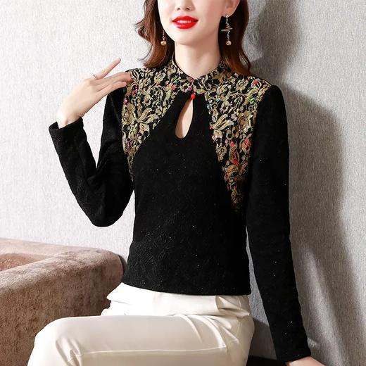 MZ 116088新款镂空内搭长袖刺绣上衣洋气小衫 商品图0