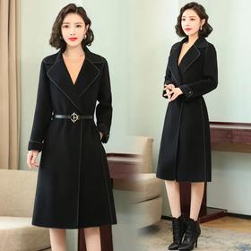 TC 0397双面羊毛大衣宽松系带呢子外套