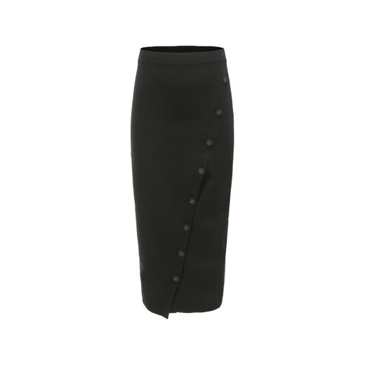 【纽步组合】斜开衩纽扣设计黑色针织半裙/202111A 商品图4