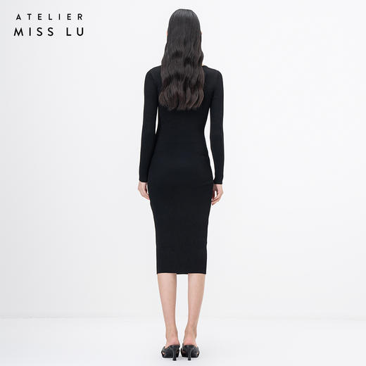【立月】山丘领黑色长袖针织连衣裙/202108 商品图3