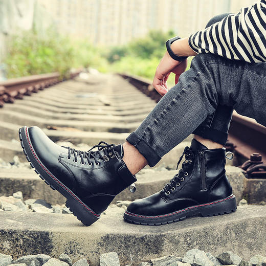 【服饰鞋包】男靴中筒系带工装靴PU马丁靴秋季爆款外贸男鞋靴子潮鞋39-44 商品图2