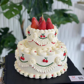 双层复古手绘草莓蛋糕