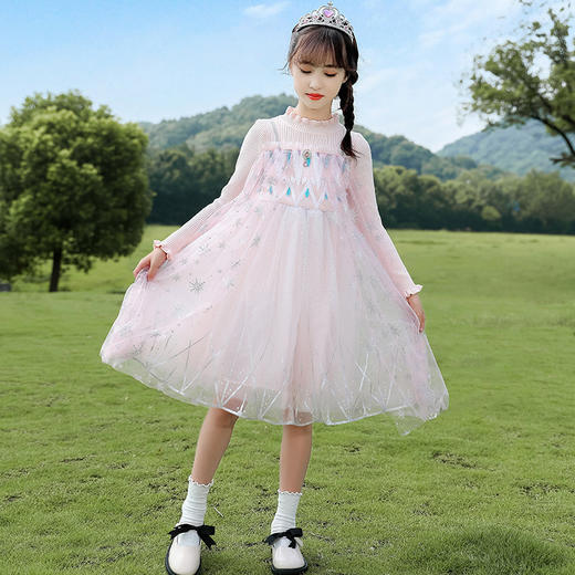 KYM-DM83237时尚洋气半高领长袖针织拼接网纱连衣裙【童装】 商品图1