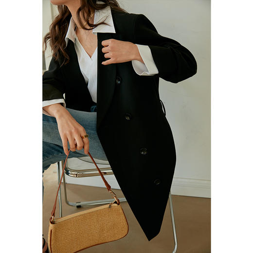 HeyDress法式西装外套女可拆卸领中长款七分袖西服收腰上衣 商品图1