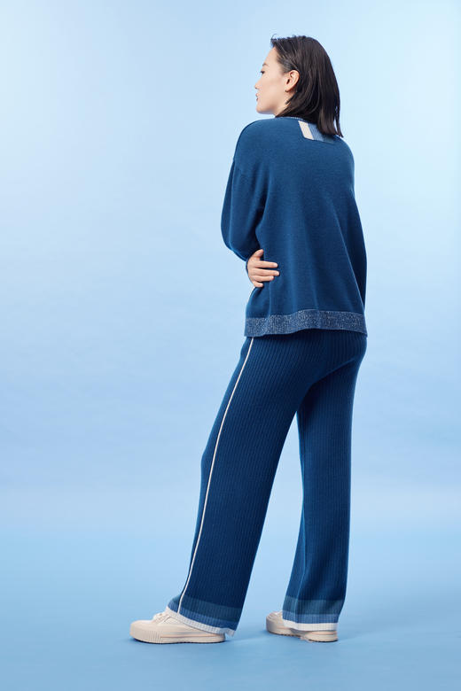  羊绒撞色针织直筒女裤 SJF93K135N 商品图2