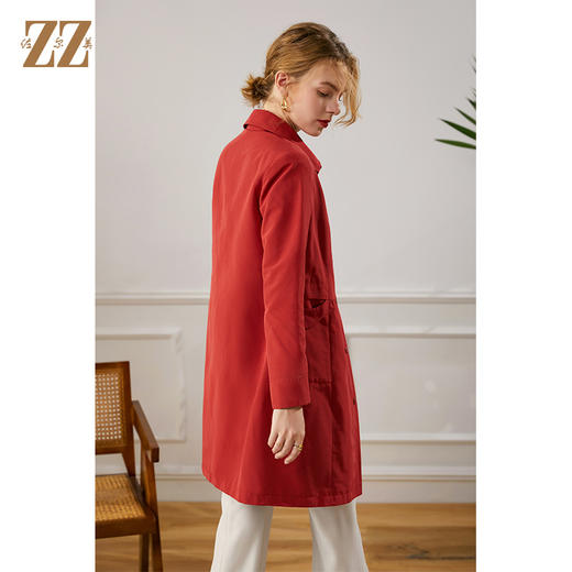 佐尔美秋季新款  气质时尚红色卡其色长风衣外套女E13FC16 商品图4