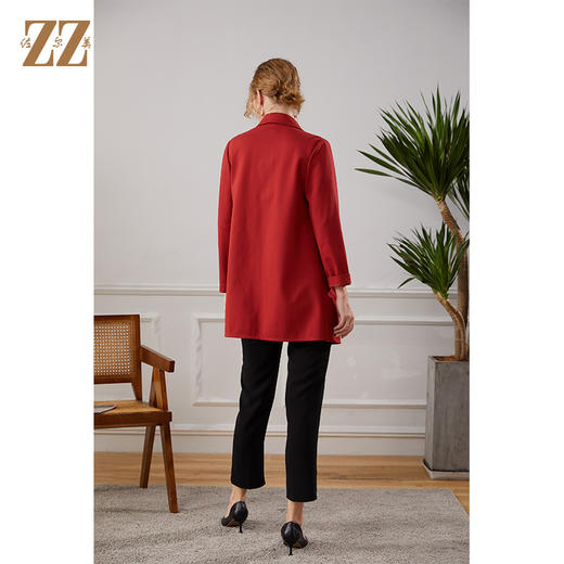 佐尔美2021秋季新款 气质时尚绿色红色长风衣外套女E13FZ08 商品图4