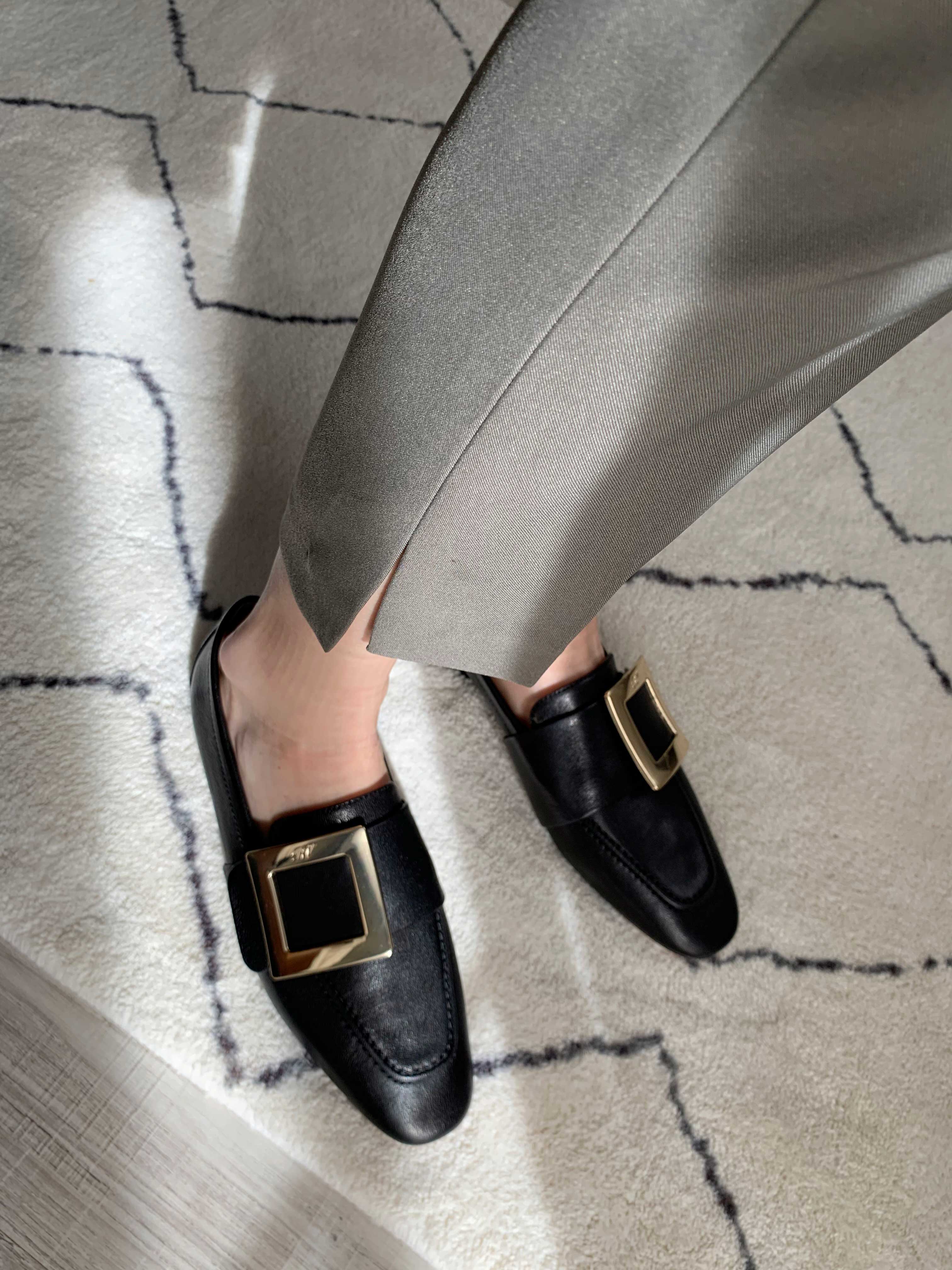 全明星系列rv金属方扣镶钻真皮漆皮乐福鞋舒适绒面平底鞋