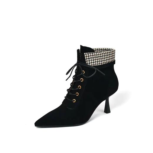 优雅尖头，羊猄皮尖头细跟裸靴系带单靴PS498 商品图8