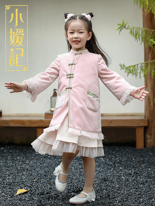 非质量问题不退换哦~小嫒記 女童毛呢外套秋装改良唐装洋气新款国风童装大衣-豆蔻 商品图1