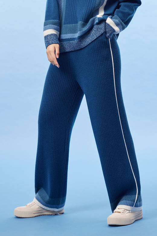  羊绒撞色针织直筒女裤 SJF93K135N 商品图1