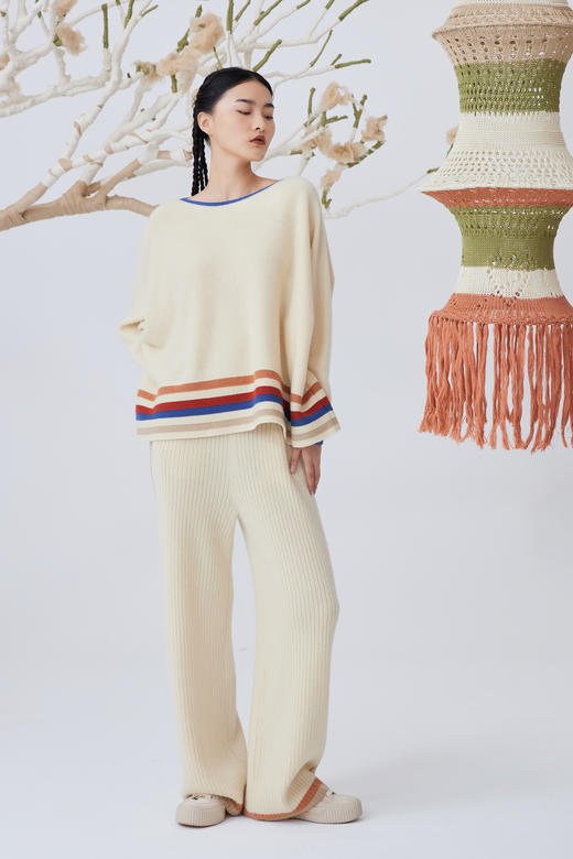  羊绒撞色针织直筒女裤 SJF93K135N 商品图0