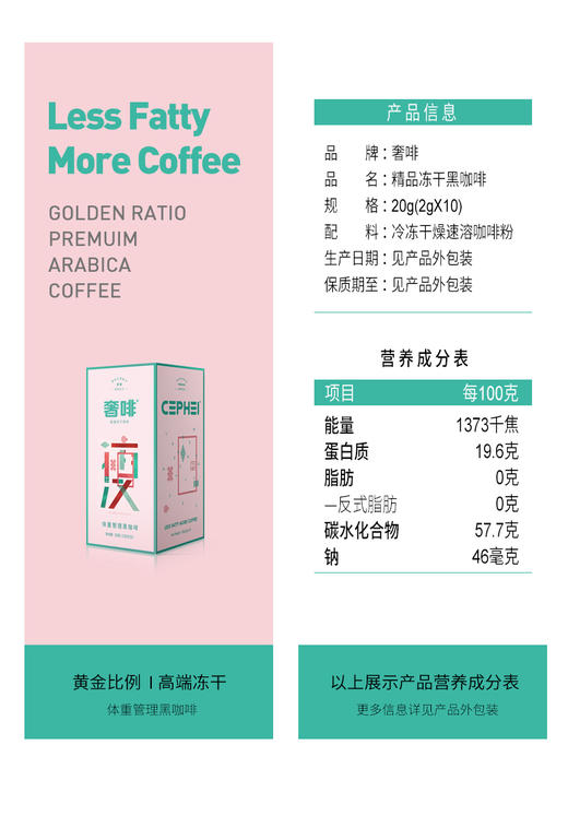 【粉绿瘦】cephei奢啡无糖分添加体重管理美式速溶冻干纯黑咖啡- 还原手冲清新口感 商品图4