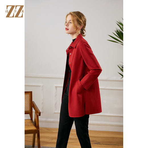 佐尔美2021秋季新款 气质时尚绿色红色长风衣外套女E13FZ08 商品图2
