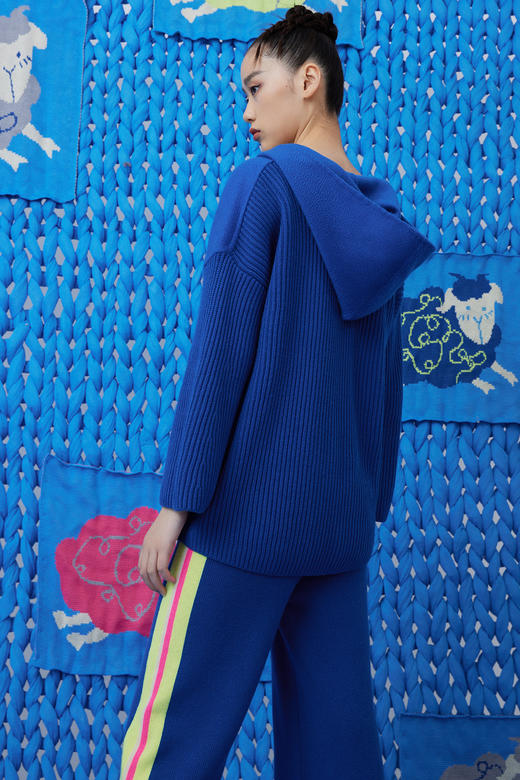 撞色抽条羊绒直筒女裤 SJF93K265N 商品图7