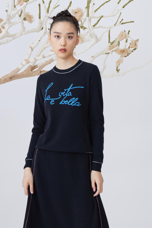  手工绣花圆领羊绒针织女套衫 SJF92W205A 商品图2