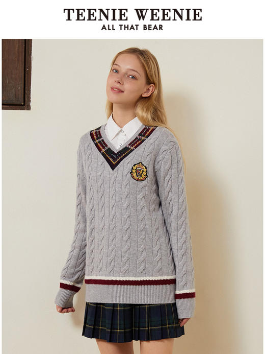 TeenieWeenie小熊V领针织衫套头毛衣外穿叠穿学院风韩版显瘦女冬TTKW214910P 商品图3