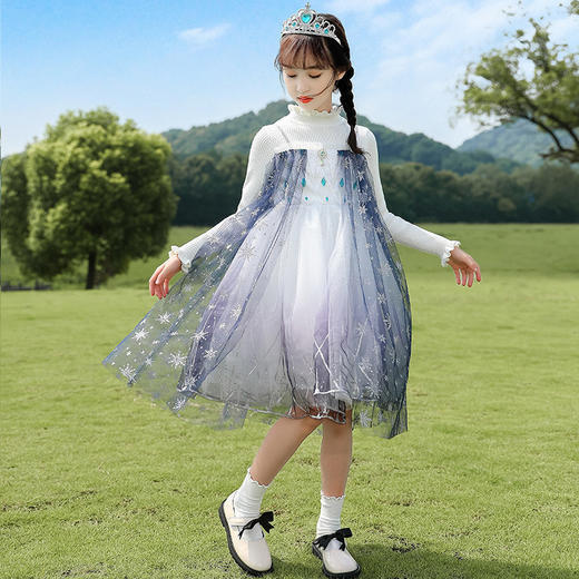 KYM-DM83237时尚洋气半高领长袖针织拼接网纱连衣裙【童装】 商品图2