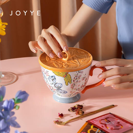 JOYYE卓艺浮花疏影杯盖TFA0621085浮雕花陶瓷杯配件早餐杯 商品图2