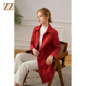 佐尔美秋季新款  气质时尚红色卡其色长风衣外套女E13FC16