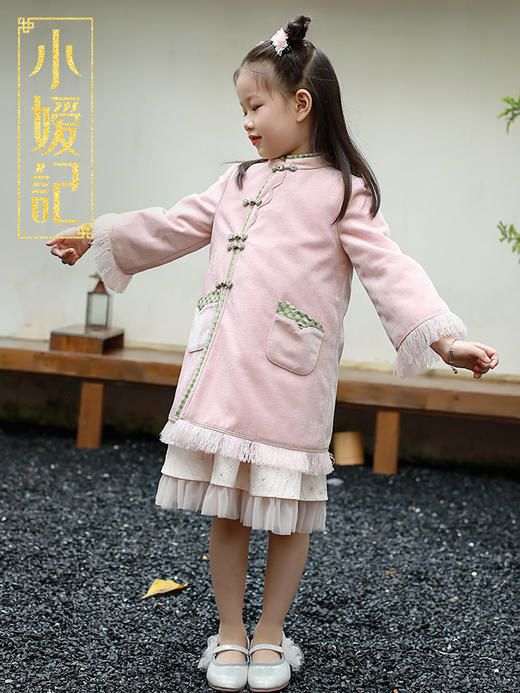 非质量问题不退换哦~小嫒記 女童毛呢外套秋装改良唐装洋气新款国风童装大衣-豆蔻 商品图4