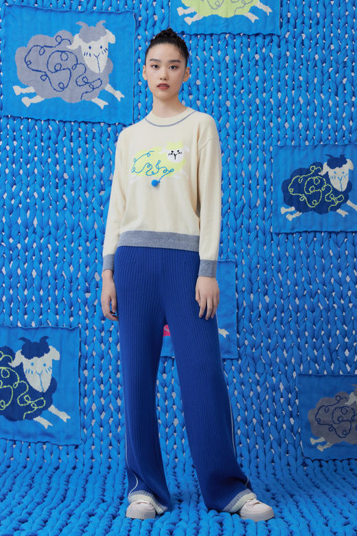  羊绒撞色针织直筒女裤 SJF93K135N 商品图3