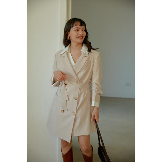 HeyDress法式西装外套女可拆卸领中长款七分袖西服收腰上衣 商品图0