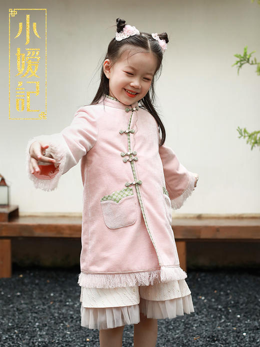 非质量问题不退换哦~小嫒記 女童毛呢外套秋装改良唐装洋气新款国风童装大衣-豆蔻 商品图5