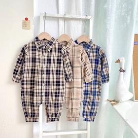 婴儿连体衣男宝宝绅士爬服韩版格子新生儿衣服春秋长袖哈衣
