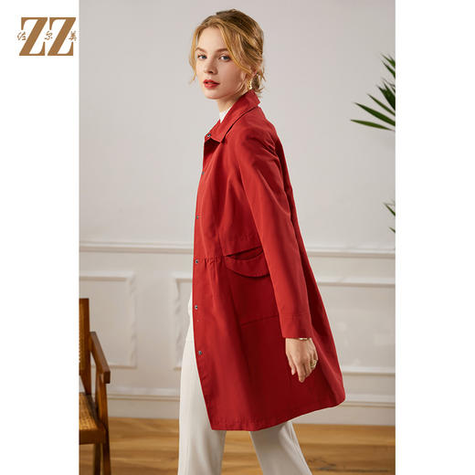 佐尔美秋季新款  气质时尚红色卡其色长风衣外套女E13FC16 商品图2
