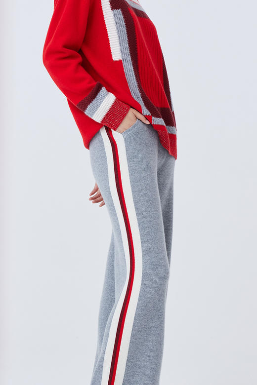 撞色抽条羊绒直筒女裤 SJF93K265N 商品图5