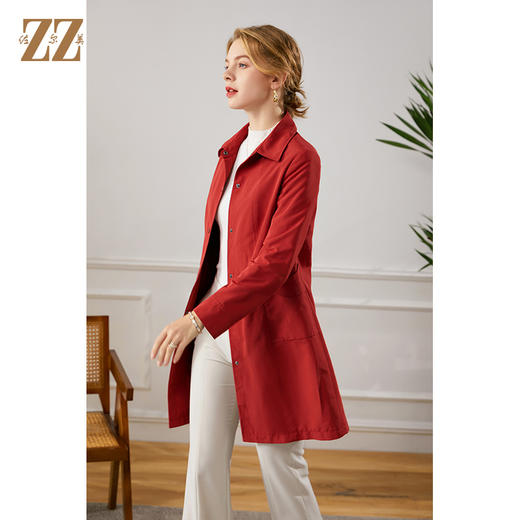 佐尔美秋季新款  气质时尚红色卡其色长风衣外套女E13FC16 商品图1