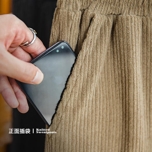 工装优选 日系复古针织深灰松紧腰抽绳卫裤条绒直筒阔腿长裤子男秋 商品图2