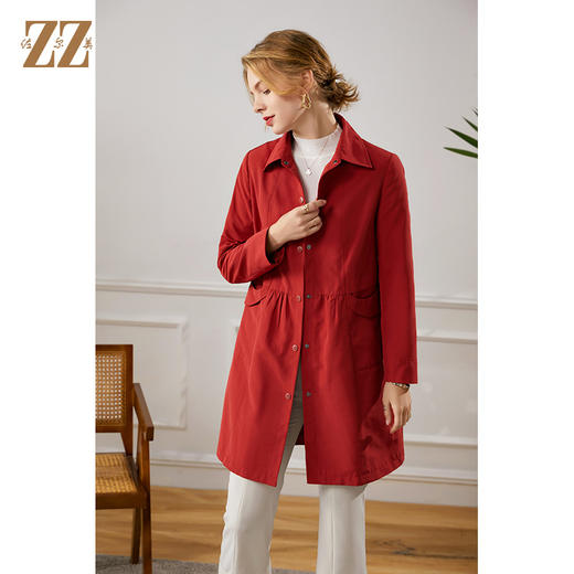 佐尔美秋季新款  气质时尚红色卡其色长风衣外套女E13FC16 商品图3