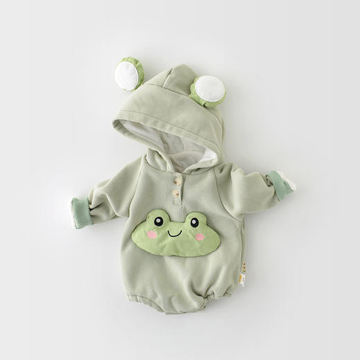幸福满满秋冬季婴幼儿青蛙大眼睛可爱长袖包屁衣男女宝宝加厚加绒三角爬服 商品图2